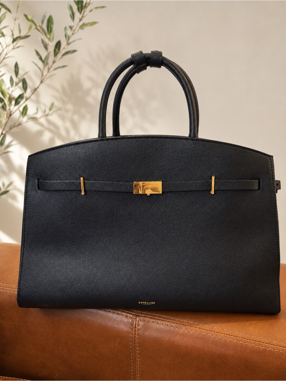 NWT DeMellier The Hudson Leather Tote Black